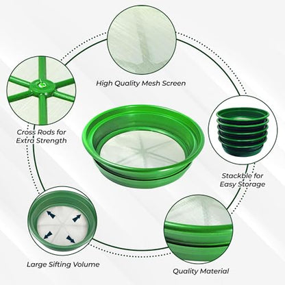 SE 13.25 Inch Wide Stackable Classifier Gold Prospecting Pan - 1/70 Inch Stainless Steel Mesh Sifting Pan, Green - size: 1/70 inch, style: Pans