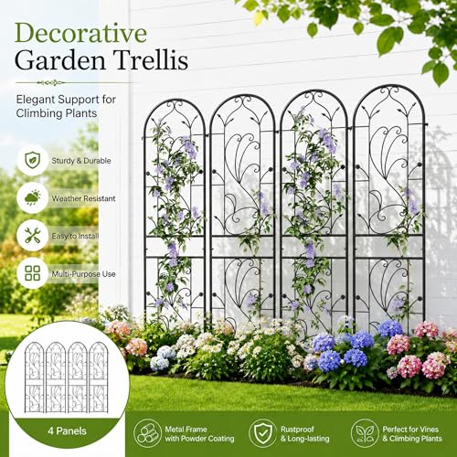 2-Pack 87" x 20" Sunflower Scroll Arch Black Metal Garden Trellises - color: 2 Pack 87"- Sunflower Black