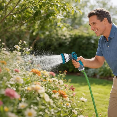 Besiter Garden Hose Nozzle, Hose Sprayer Nozzle with 10 Spray Patterns, Thumb Control On Off Valve, High Pressure Metal Water Hose Nozzle for Car Wash, Plants, Pets & Outdoor Cleaning - color: Gray