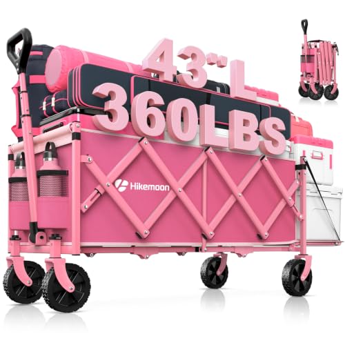 HIKEMOON 43'' Extra Long Folding Wagon with Extended Tailgate, Pink - color: Pink