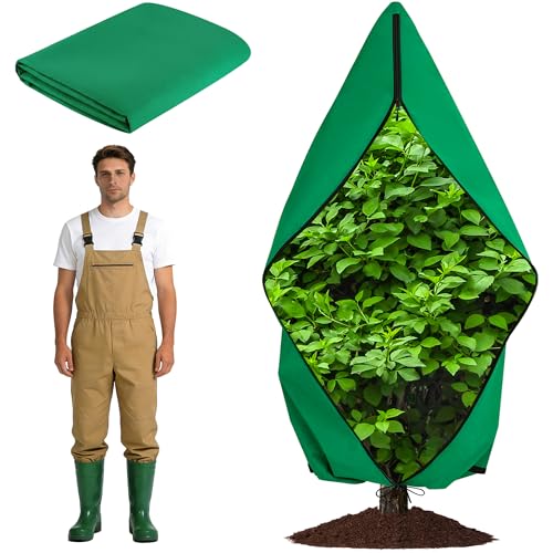 Zip A Tree Cover Freeze Protection, Thick Plant Protection Cover Bags for Outdoor Plants with Drawstring, Zip-Up Frost Blankets for Cedars, Juniper, Cypress Trees and Christmas Tree (1, Green)
