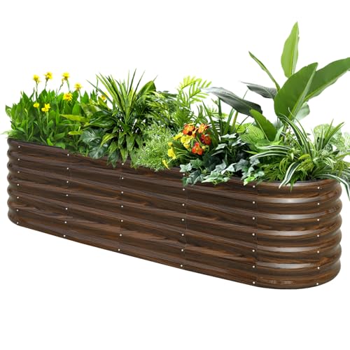 SnugNiture 8x2 ft Oval Raised Garden Bed - 22" Tall Galvanized Steel Planter Box for Vegetables, Herbs, Flowers | Easy Assembly with Support Rods, Brown - size: 8x2x2ft(1 Pack)