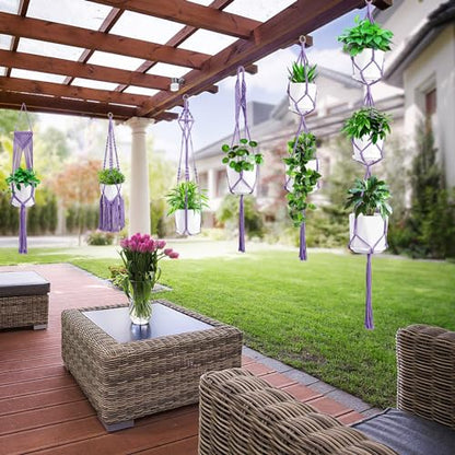 SFENNGPET Macrame Plant Hangers, 6Pack Hanging Planters for Indoor Plants - color: Purple