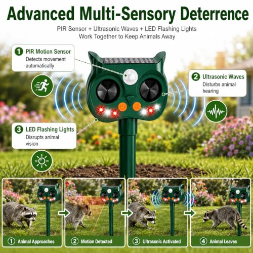 2Pack Solar Animal Repeller Outdoor, Sonic Fortress Pro Deer Repellent