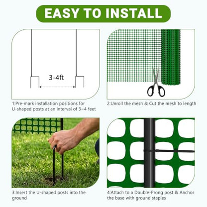 DoCred Plastic Chicken Fence Netting with Post, Garden Fencing Border Green - color: Green