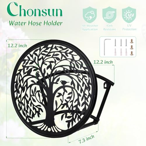 Metal Hose Reel Hose Holders Wall Mounted for Garden - color: Tree of Life