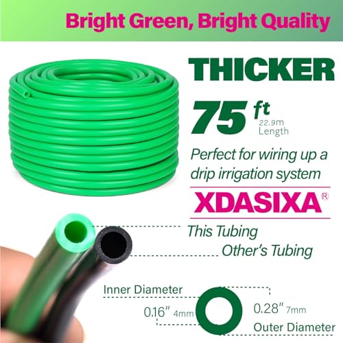 1/4" Drip Irrigation Tubing 75ft, Flexible UV-Resistant Garden Hose for DIY Irrigation Systems, Hydroponics, Greenhouse & Outdoor Watering, Lightweight Misting Tubing (Green) - size: 75 FT