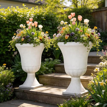 Autodaya 22" Large Urn Outdoor Planters Set of 2, White Terrazzo Plant Pots - color: 22"-urn Planter White