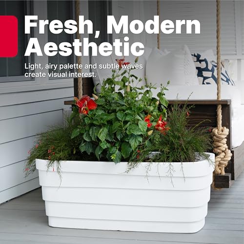 Step2 Wave Trough Planter, Large Planters for Outdoor Plants, Gardening and Flower Pot for Patio or Porch, Efficient Drainage, Durable Plastic, White, 2-Pack - color: White