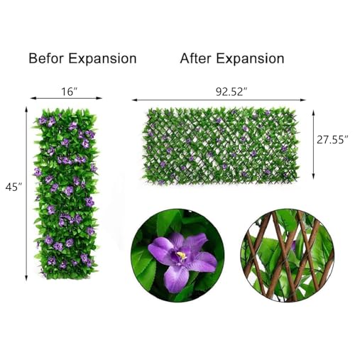 DOEWORKS Expandable Faux Ivy Trellis Fence, Patio Privacy Screen, 1 Pack - color: Purple Flowers, size: 16 x 45 in, 1 Panel