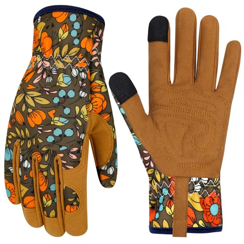 Leather Gardening Gloves for Women Thorn Proof Garden Gloves Touch Screen Working Gloves Gifts - color: Colorm, size: Medium