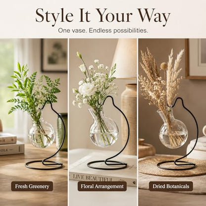 Plant Propagation Station, Plastic Vase with Metal Stand, Clear Plastic Hanging Vase, Hydroponic Planter for Office Home Wedding Tabletop Decoration (8)