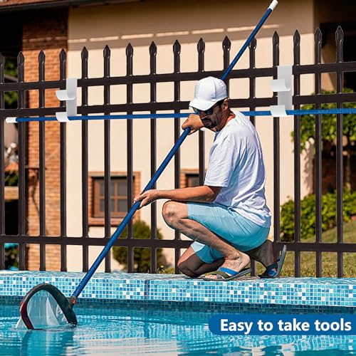 codree 2 PCS Pool Fence Hooks for Pool Equipment, White Heavy Duty Fence Hooks for Pool Poles, Slipe-on Fence Hanger for Pool Hose Pool Skimmer, Fit 3/4 Inch to 1-1/4 inch Railing - color: White-2