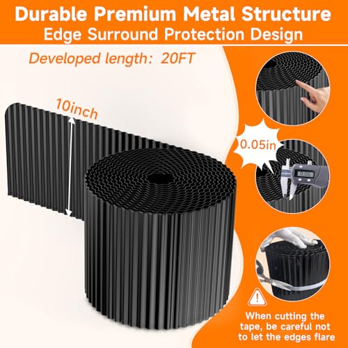 Corrugated Garden Edging,10"×20Ft Galvanized Steel Landscape Edging & Lawn Edging Border,Metal Garden Border for Flower Beds,Garden,Lawn,Raised Beds & Tree Surrounds(Black) - color: Black, size: 10"×20Ft
