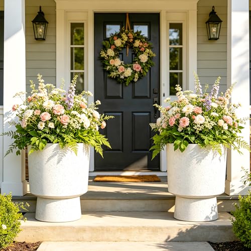 2-Pack 16.75" White Terrazzo Urn Planters with Detachable Bases - color: 16.8"h-sand White
