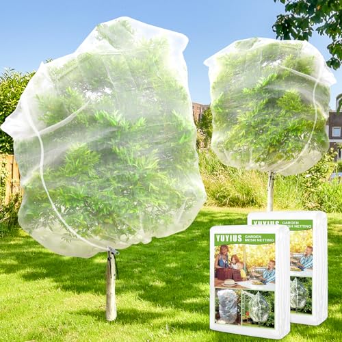 Fruit Tree Netting, Plant Mesh Netting for Garden Protection, Blueberry Bush Insect Netting Cover as Garden Pest Barrier from Cicadas, Bug, Bird (8x8 FT, 2Pcs, Zipper & Drawstring Design) - size: 8 X 8FT 2PACK