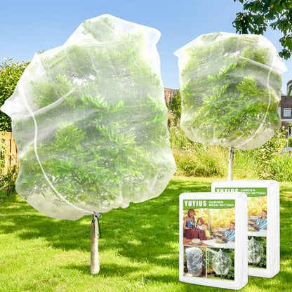 Fruit Tree Netting, Plant Mesh Netting for Garden Protection, Blueberry Bush Insect Netting Cover as Garden Pest Barrier from Cicadas, Bug, Bird (10x10 FT, 2Pcs, Zipper & Drawstring Design) - size: 10 X 10FT 2PACK
