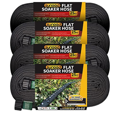 4-Pack Flat Soaker Hose 25FT for Garden Beds Linkable - size: 25FT 4Pack