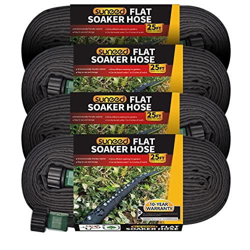 4-Pack Flat Soaker Hose 25FT for Garden Beds Linkable - size: 25FT 4Pack