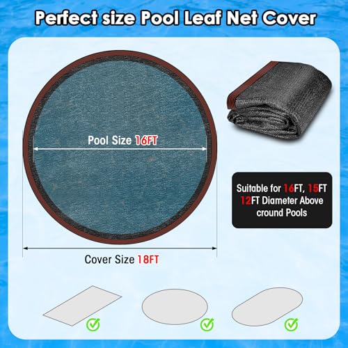 18ft Round Pool Leaf Net Cover - Above Ground Pool Cover, Black - size: 18ft