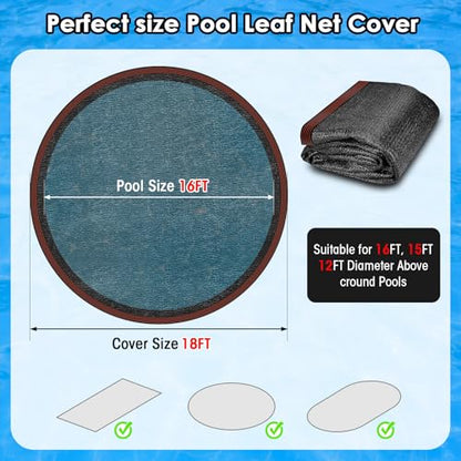 18ft Round Pool Leaf Net Cover - Above Ground Pool Cover, Black - size: 18ft