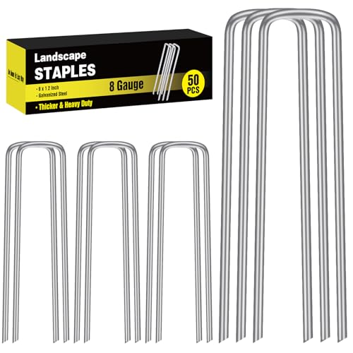 HongWay 50 Pack Landscape Staples, 8 Gauge Thickened Garden Stakes - size: 6 Inch-8Ga. Thicken, 50pcs