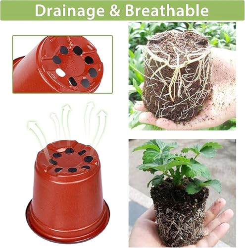 Plastic Planter Nursery Seedlings Pots - 4 Inches 100Pcs Flower Plant Container Seed Starting Pot for Outdoor Succulents Seedlings Cuttings Transplanting - size: 4 x 3.5 x 3 in