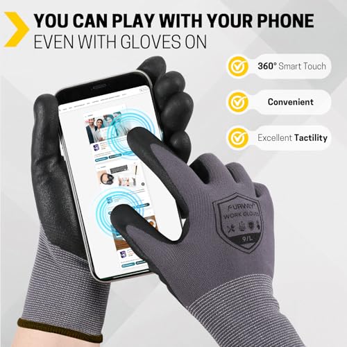 FURWEY Work Gloves, 16/32Pairs Nitrile, Seamless Nylon Knit - color: Black Gray, size: Large