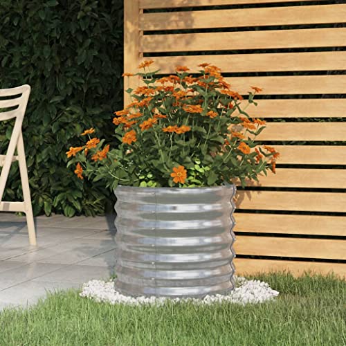Round Garden Planter, 15.7 inch Silver Powder-Coated Steel Flower Pot, Durable Metal Planter Container for Patio, Balcony and Outdoor Plants - color: Silver, size: 15.7" x 15.7" x 14.2" & 1