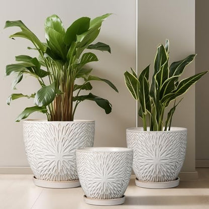 G EPGardening 8 Inch Ceramic Plant Pot with Drainage Hole and Saucer, White