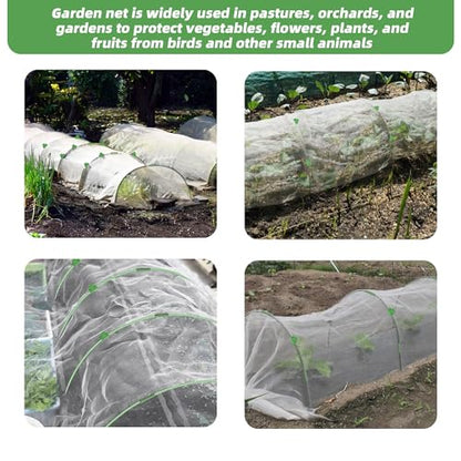 U0U Garden Mesh Netting Kit,7.8 x 24 Ft Plant Netting with Hoops,Bird Net for Garden with 6 Sets Garden Hoops & 18 Clips,Garden Net Bed Cover for Plants Birds Animals Protection (White) - color: White