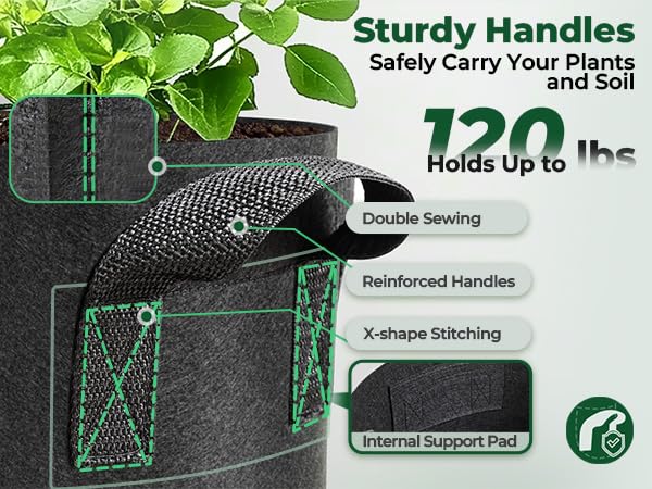 T4U Fabric Plant Grow Bags with Handle 7 Gallon Pack of 5, Heavy Duty Nonwoven Smart Garden Pot Thickened Aeration Nursery Container Black for Outdoor Potato, Tomato, Chili, Carrot and Vegetables - size: 7 Gallon-5 Packs