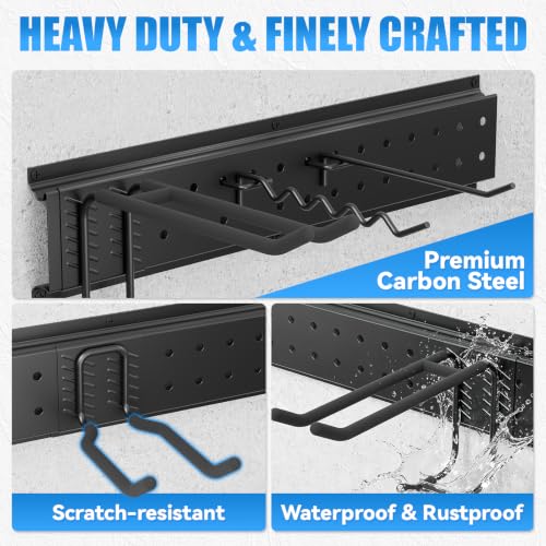 49.5" Garage Tool Organizer Wall-Mounted, Heavy Duty Garage Wall Organizer with 10 Adjustable Hooks, Garden Tool Storage Rack, Holds Up to 400 lbs - size: 49.5 in/10 hooks