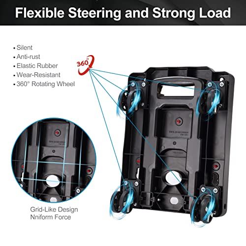 GtIiFmTe Foldable Hand Truck, Lightweight Luggage Cart for Airport Car Seat - size: 4 Wheels-Non Stretchable