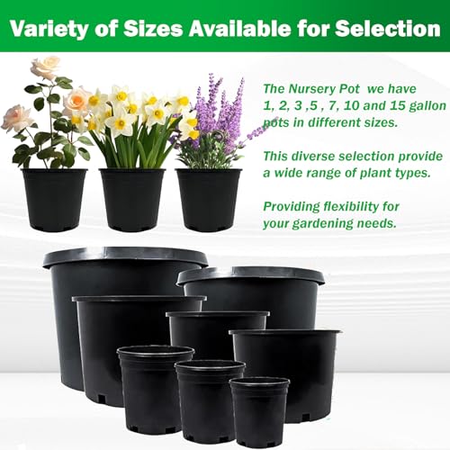 2 Gallon Nursery Pots for Plants, Sturdy Plastic Planter Pots with Drainage Holes, Pots for Seedlings, Succulents - size: 10 Pcs 2 Gallon