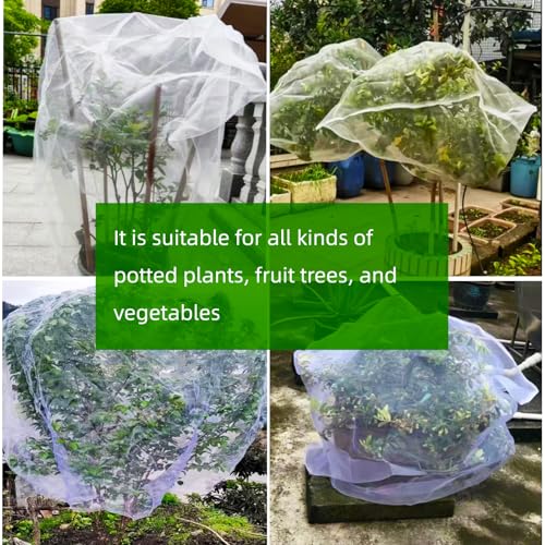 4 Pack Garden Netting Pest Barrier with Drawstring - White Breathable Mesh Insect Protection Cover for Tomatoes, Vegetables, Blueberry Bushes(5FtX 6Ft) - size: 5 x 6 FT x 4Pcs
