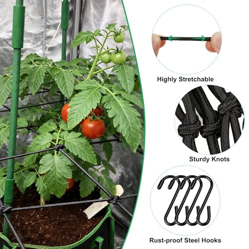 Trellis Netting, 4x4 Ft Plant Net with 4 Hooks Garden Trellis Netting Black Elastic Garden Netting Heavy-Duty Trellis Nets for Grow Tent Vegetables Fruits Flowers Plant Climbing Gardening