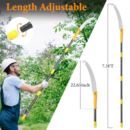 Pole Saws for Tree Trimming, 7.3FT Long Extension tree trimmer pole saw, Lightweight Manual Pruning Saw with Mn Steel Blade, Tree Branch Trimmer for Yard, Garden, Patio - size: 7.3FT