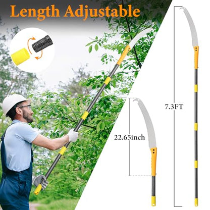 Pole Saws for Tree Trimming, 7.3FT Long Extension tree trimmer pole saw, Lightweight Manual Pruning Saw with Mn Steel Blade, Tree Branch Trimmer for Yard, Garden, Patio - size: 7.3FT