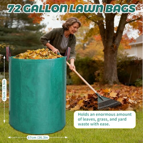 72 Gallon Reusable Leaf Bags, 1 Pack Heavy Duty Yard Waste Bags with Handles, Extra Large Garden Bags for Lawn Leaf Collection, Grass Clippings, Weeds, Yard Clean Up