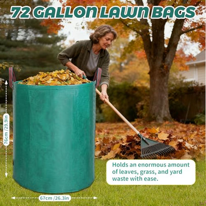 72 Gallon Reusable Leaf Bags, 1 Pack Heavy Duty Yard Waste Bags with Handles, Extra Large Garden Bags for Lawn Leaf Collection, Grass Clippings, Weeds, Yard Clean Up