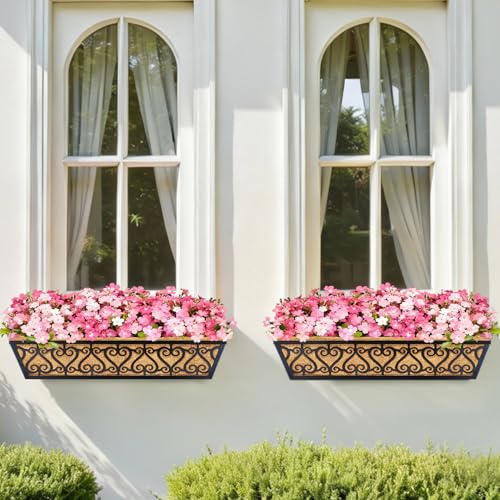 4 Pack 24 Inch Deck Railing Planter Box - Window Boxes Planters with Adjustable Brackets Coco Liners Balcony Planters Railing Hanging for Window Flower Boxes Outdoor Garden Decor - size: 24 Inch
