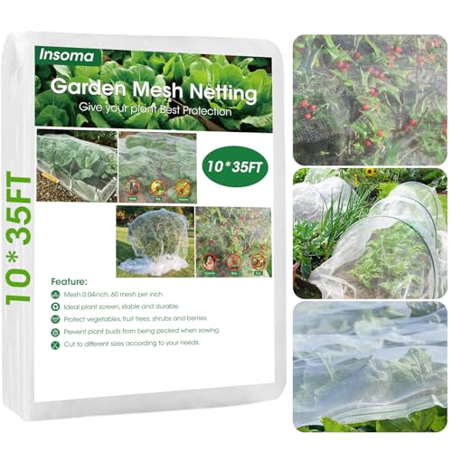 10x35Ft Garden Netting for Raised Bed, Thickened 60 Mesh Bird Netting for Garden Protection, Mesh Insect Row Covers for Plant Pest Barrier Fruits Flowers Crops Greenhouse Protect from Birds Bugs