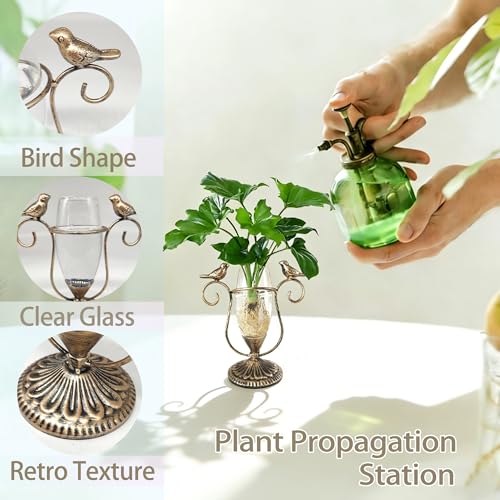 Desktop Glass Propagation Vases, Plant Terrarium with Metal Stand - color: Golden Bird, size: 7.1"×6.6"