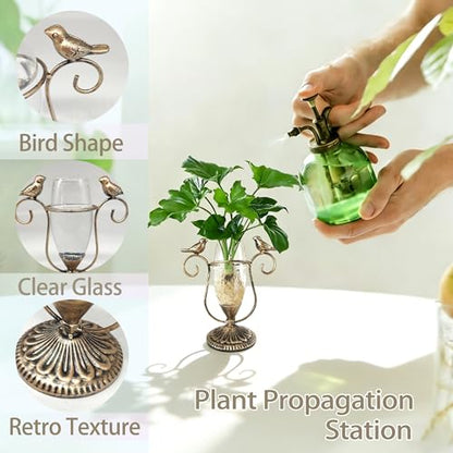 Desktop Glass Propagation Vases, Plant Terrarium with Metal Stand - color: Golden Bird, size: 7.1"×6.6"