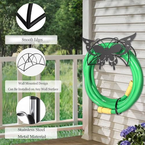 Garden Hose Holder Metal Wall Mount HeavyDuty 125'5/8"Butterfly Hose Hanger - color: Black Butterfly