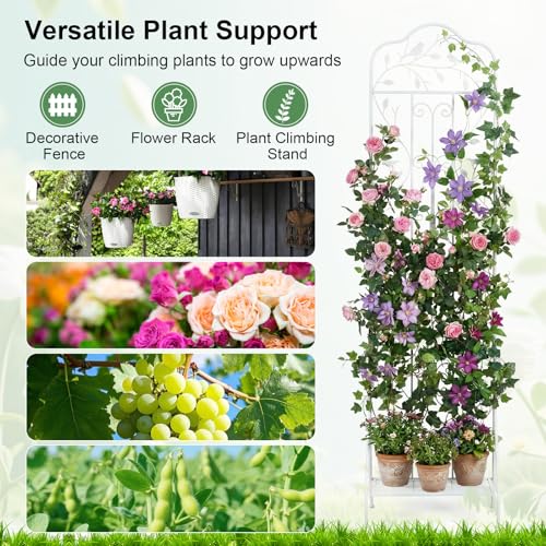 Giantex Metal Garden Trellis for Climbing Plants Set 2, 75" x 20" Outdoor Rose Trellis w/Foldable Bottom, Freestanding Plant Support for Vines, Flowers, Vegetables & Fruits, Patio Lawn Garden, White - color: White
