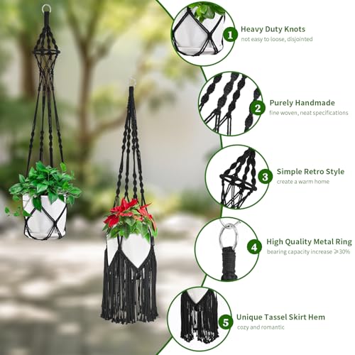 Macrame Plant Hangers, 6Pack Hanging Plant Holders Indoor, Black - color: Black