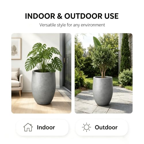Kante Large Round Bullet Pale Gray Concrete Planter 21.7" Tall, Outdoor - color: Gray