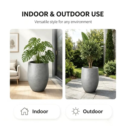 Kante Large Round Bullet Pale Gray Concrete Planter 21.7" Tall, Outdoor - color: Gray